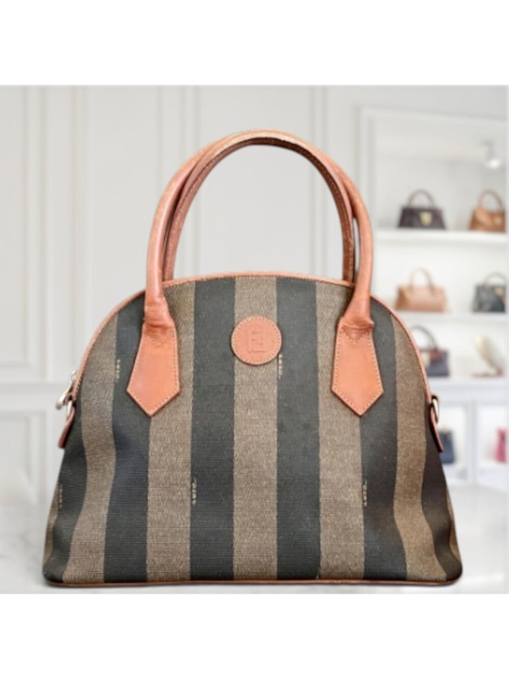 Vintage Fendi Zucca Striped Canvas & Leather Handbag